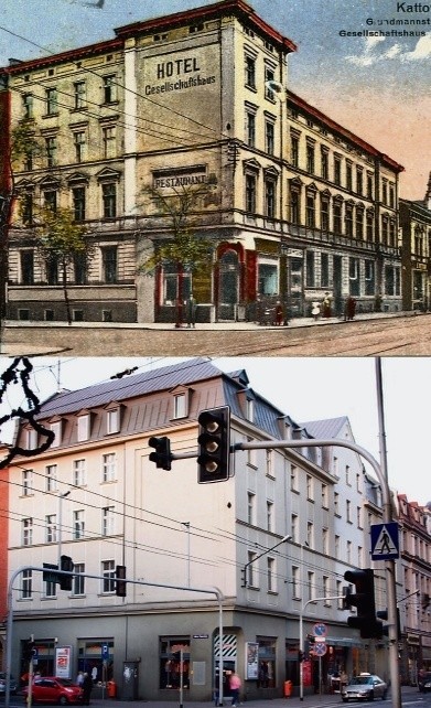 Katowice, ul. 3 Maja, rok 1900. Narożny budynek dawnego...