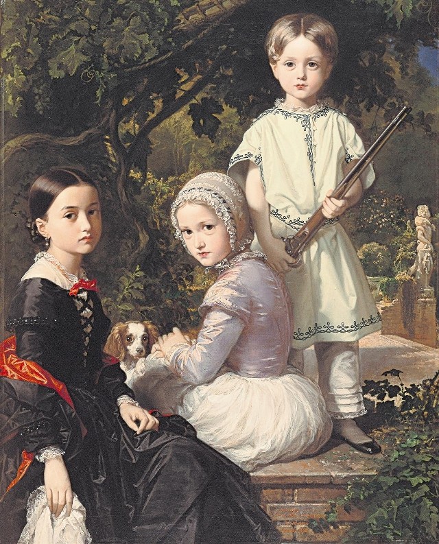 Obraz Federico de Madrazo Kunza "Luisa, Rosa i Raimono de Madrazo Garetta" przedstawia dzieci malarza