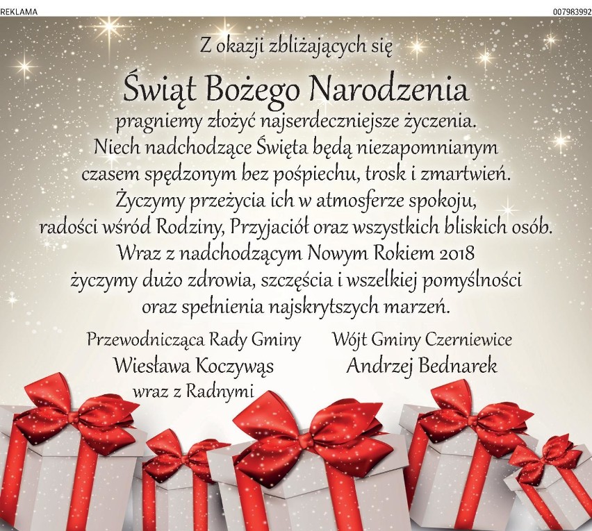Życzenia z okazji Świąt Bożego Narodzenia składają samorządowcy z powiatu tomaszowskiego