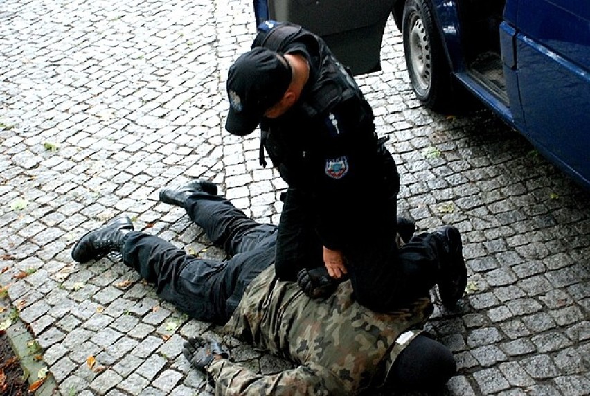 Ćwiczenia policjantów przed Zamkiem Dzikowskim