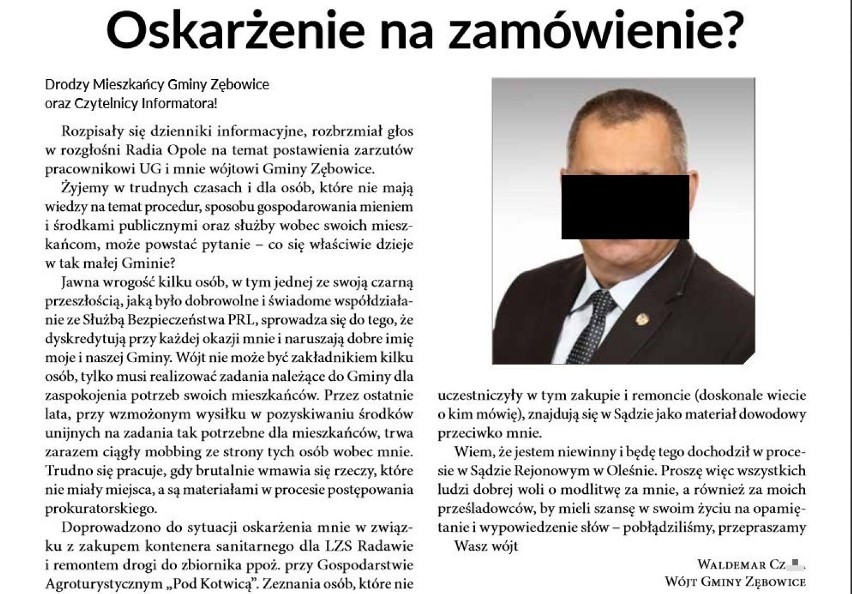 Wójt Waldemar Cz. rządzi gminą Zębowice od 2002 roku.