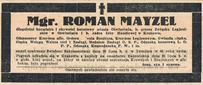 Roman Mayzel zmarł nagle 23 lipca 1935 roku podczas pobytu...