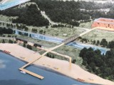 Plaża nad Wisłą w Toruniu. W jej sąsiedztwie wyrośnie niezbędna infrastruktura, w tym m.in. mostek nad Małą Wisełką 