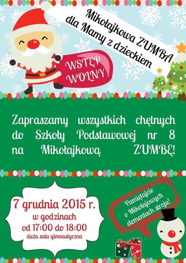 Mikołajkowa zumba dla mamy z dzieckiem odbędzie się w SP 8 w Kaliszu