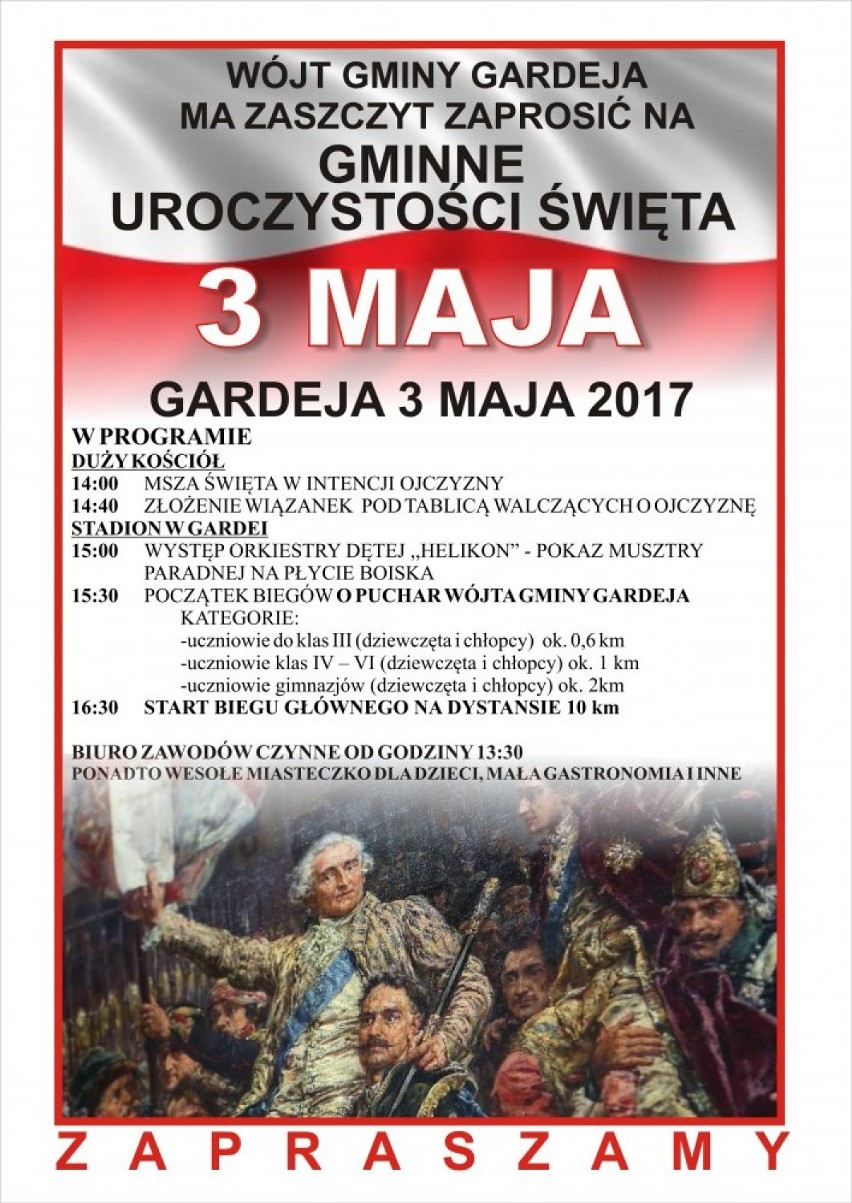 Święto 3 Maja. Program uroczystości w Kwidzynie, Gardei i Prabutach