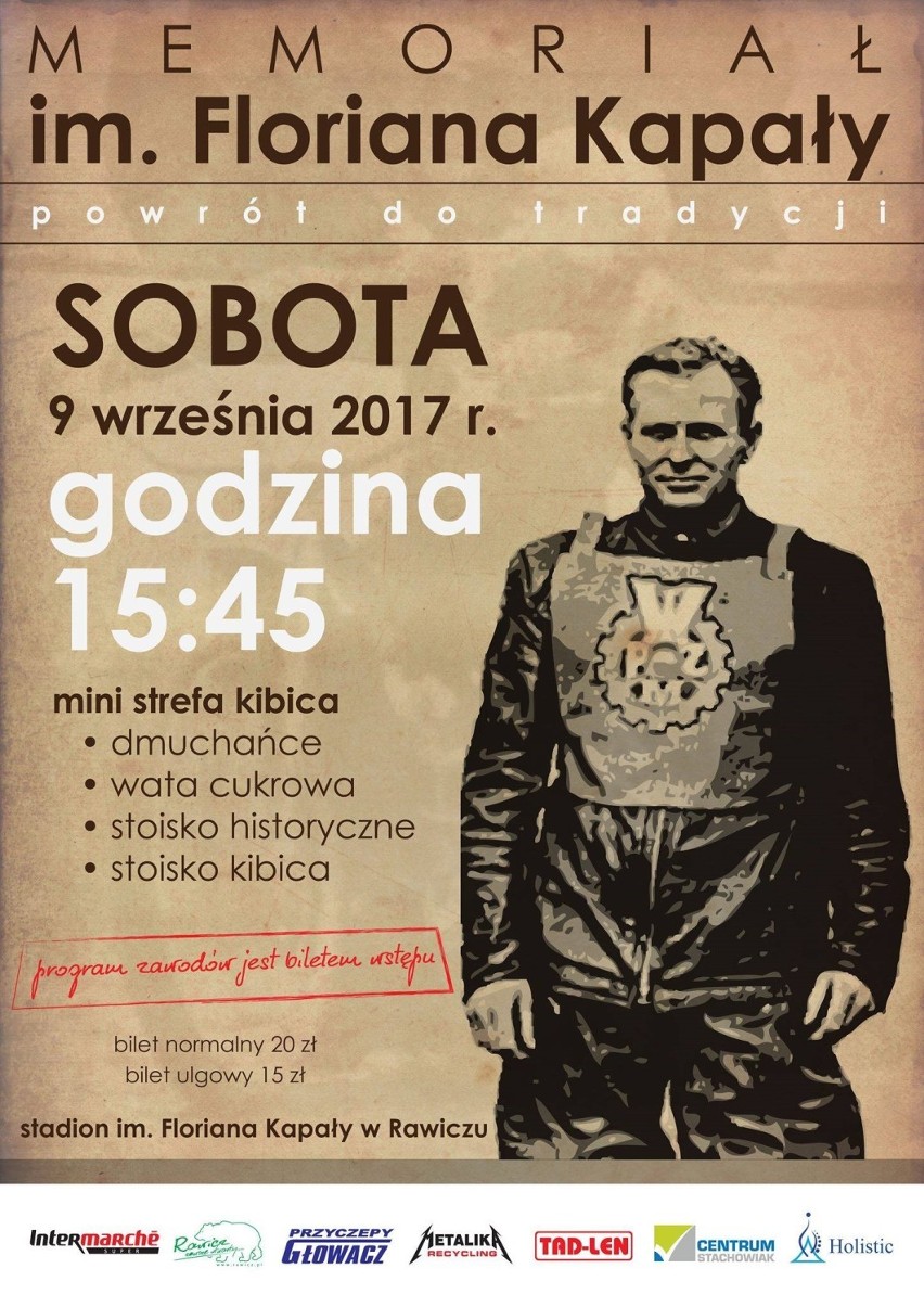 Plakat promujący Memoriał im. Floriana Kapały w 2017 roku w Rawiczu