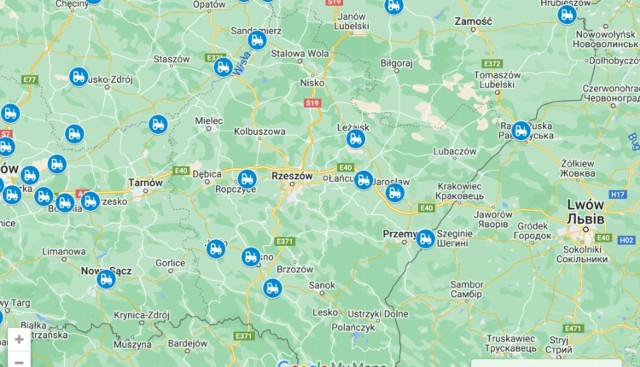 W Internecie dostępna jest aktualizowana mapa rolniczych protestów.