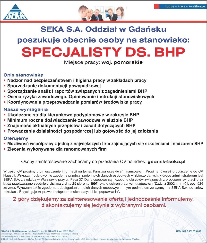 Seka zatrudni Specjalistę ds. BHP | Gdańsk Nasze Miasto