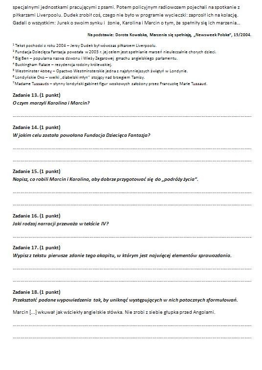 Egzamin gimnzajalny - test z języka polskiego