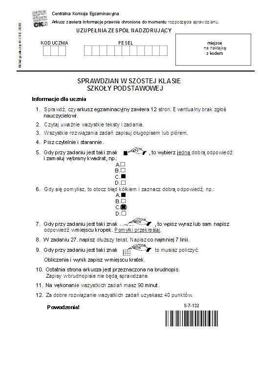 Test, sprawdzian szóstoklasisty 2013 z CKE. ARKUSZE dla uczniów niesłyszących 
