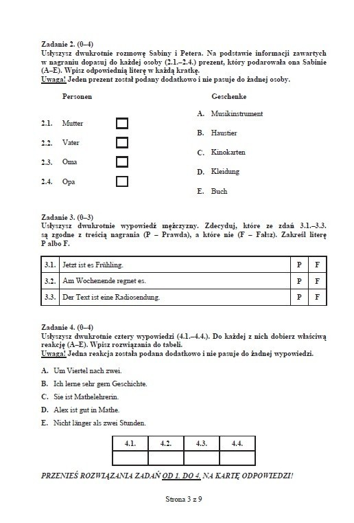 Próbny test gimnazjalny: Język niemiecki podstawowy [ODPOWIEDZI I ARKUSZ]