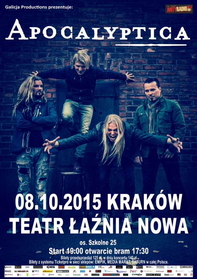 8 października 2015 w Teatrze Łaźnia Nowa, zagra Apocalyptica. ...