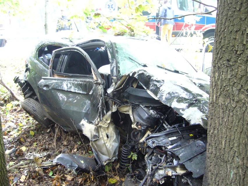 Wypadek na DK 81. Kierowca alfy romeo uderzył w drzewo