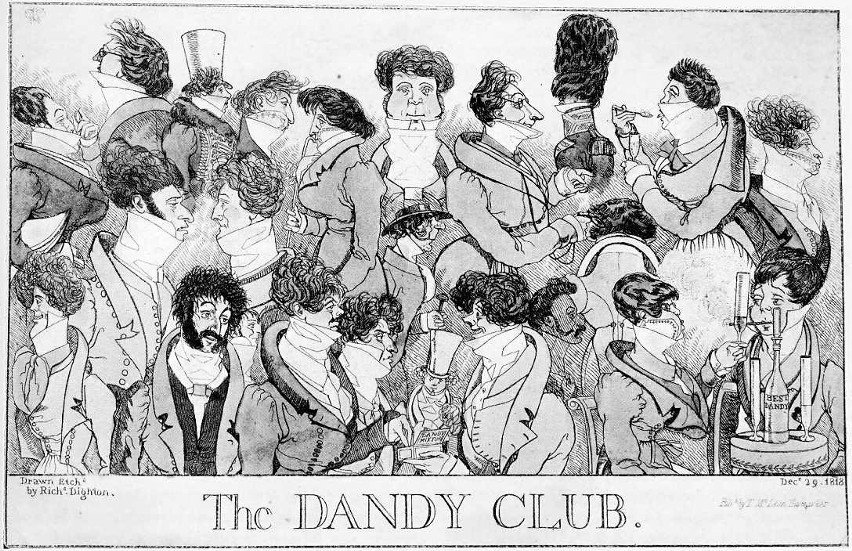Kiedyś: Satyryczny rysunek pokazuje panów  w  Klubie Dandysa