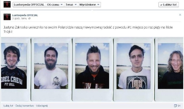 Z okazji piątego triumfu w Trójce Luxtorpeda zamieściła okolicznościowe zdjęcie członków zespołu na swym profilu na Facebooku