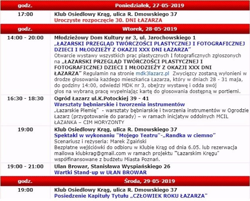 Zobacz program Dni Łazarza na kolejne dni ---->