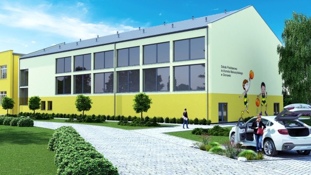 Wizualizacja nowej hali sportowej w Gronowie (gmina Dąbie).
