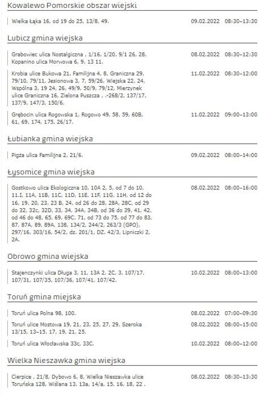 Wyłączenia prądu w Kujawsko-Pomorskiem. Wiemy gdzie i kiedy [miasta, gminy - 10 lutego 2022]