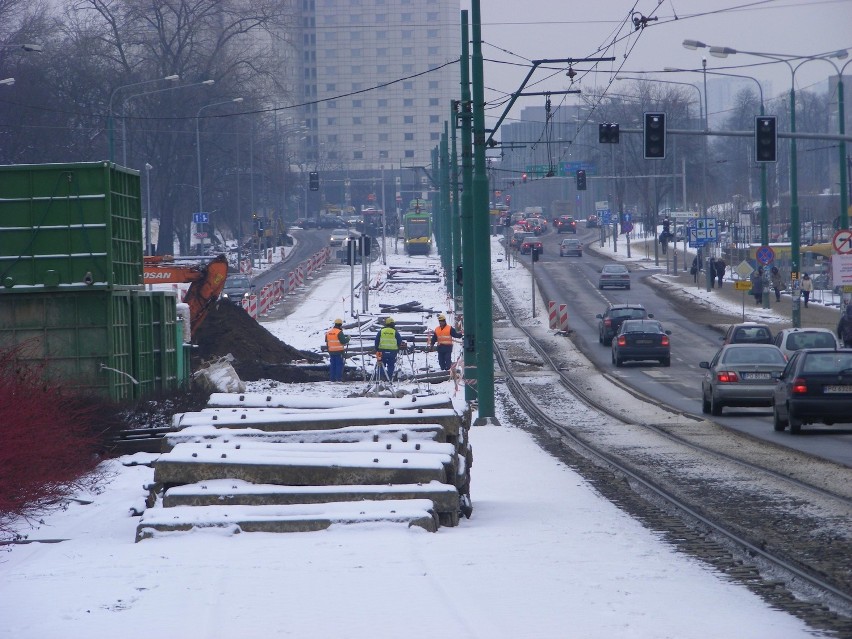 Sytuacja na budowie dróg dojazdowych do galerii Poznań City...