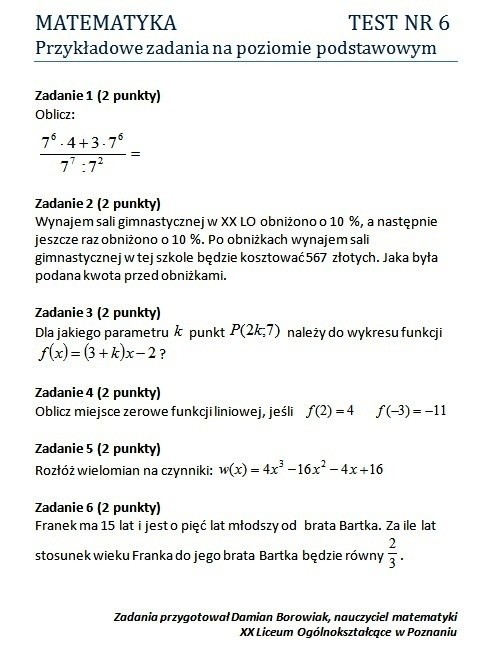 MATURA 2012: Testy z matematyki