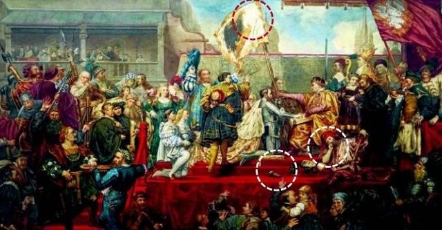 Jan Matejko w "Hołdzie pruskim"umieścił liczne znaki, świadczące o tym, że nie oceniał tego wydarzenia pozytywnie