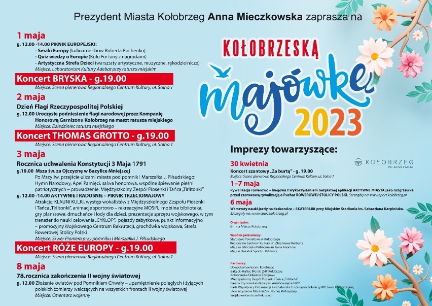 Program miejskiej majówki w Kołobrzegu. Wśród atrakcji: koncert Róż Europy i Bryski
