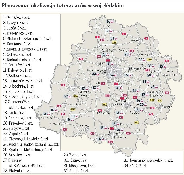 Mapa fotoradarów w Łódzkiem
