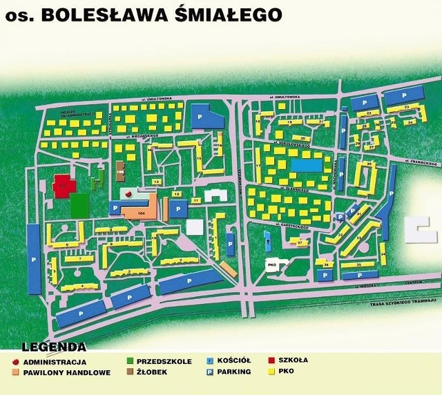 Mapa osiedla Bolesława Śmiałego.