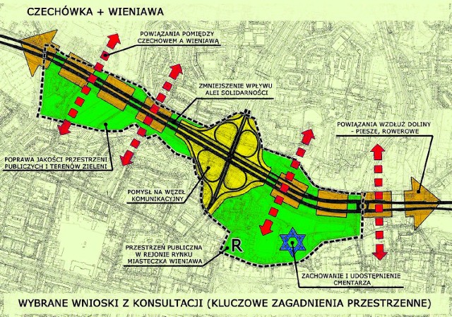 Na mapce zaznaczono pomysły, które zaproponowali  mieszkańcy Wieniawy