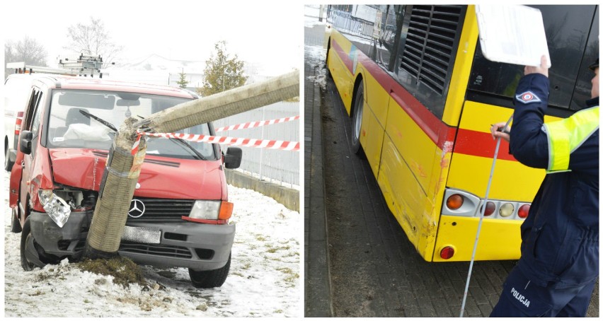 Wypadek z udziałem autobusu MPK w Nowej Wsi. Bus uderzył w słup [zdjęcia, wideo]