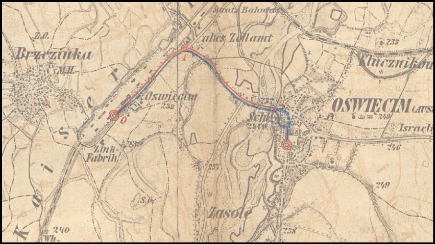 Skorygowany plan przebiegu trasy kolejki z 1899 r....
