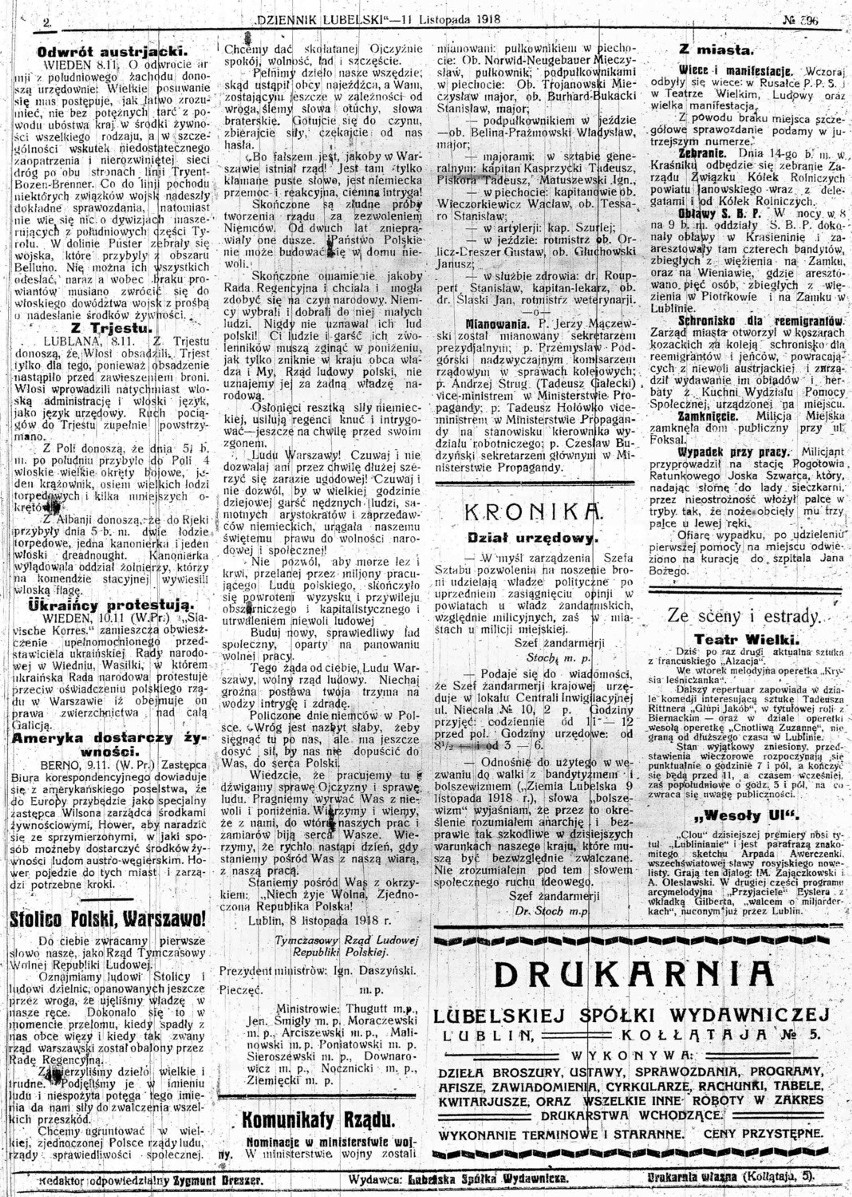 Listopad 1918 r. Co pisała lubelska prasa w pierwszych dniach niepodległości