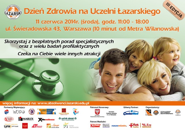 Dzień Zdrowia na Uczelni Łazarskiego, 11 czerwca 2014 od 10:00 do 18:00