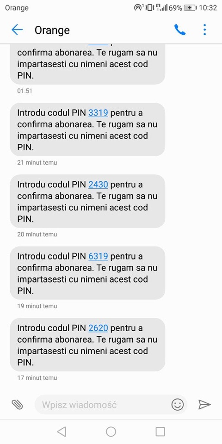 Wiadomości SMS z PIN-ami