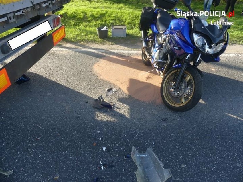 Lubliniec. Wypadek na DK 46 w Kochanowicach z udziałem motocyklisty i ciężarówki