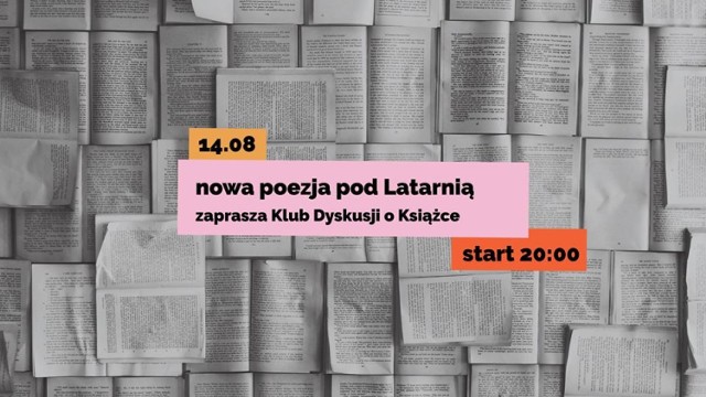 Klub Dyskusji o Książce zaprasza na letnie spotkanie z literaturą w plenerze 14 sierpnia o godz. 20.00. Tym razem poza murami biblioteki i porzucając prozę, klubowicze będą zachęcać do sięgnięcia po lirykę pod Latarnią na Wenei! Nową – bo powstałą w drugiej połowie XX w. i XXI w. w Polsce, poezję – bo ciągle jej wszyscy za mało czytamy oraz: warto dzielić się pięknym słowem! 

Ponadto po swojej „poetyckiej krainie” oprowadzi nas Maja Staśko – krytyczka literacka i doktorantka interdyscyplinarnych studiów w Instytucie Filologii Polskiej UAM współpracująca m.in. z „Ha!artem” i „Wakatem”. 

Jeśli więc masz ochotę na spotkanie, to zabierz ze sobą tomik lub wydrukuj wiersze swojego ulubionego poety lub poetki, którzy tworzyli po 1950 r. lub robią to głównie dziś i chodź  poczytać oraz podyskutować! Mickiewicz, Leśmian, Pawlikowska-Jasnorzewska, Baczyński czy Konopnicka mają tym razem „bana”, bo organizatorzy pragną się wsłuchać w głos bliższych nam pokoleniowo twórczyń i twórców, a podczas spotkania gwarantują też niezapomnianą atmosferę.