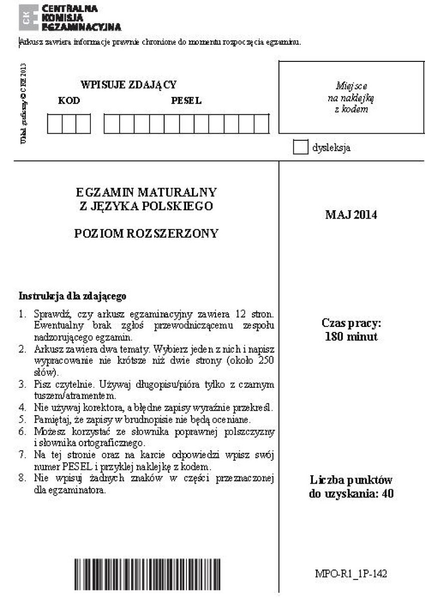 Matura 2014. Język polski poziom rozszerzony