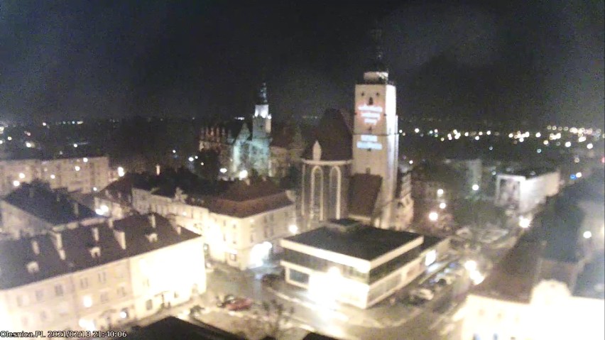 Widok z wieży ratusza na Bazylikę Mniejszą i Zamek Książąt Oleśnickich