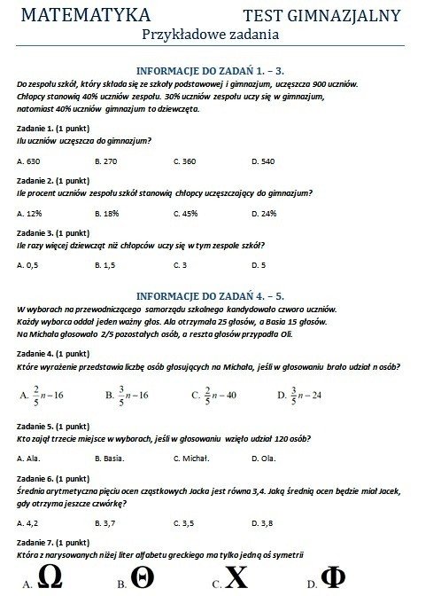Egzamin gimnazjalny 2012: Test z matematyki - przykład | Głos Wielkopolski