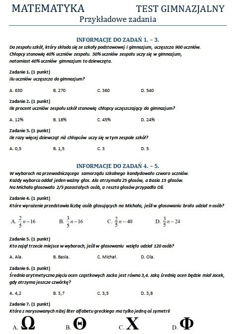 Egzamin gimnazjalny 2012: Test z matematyki - przykład