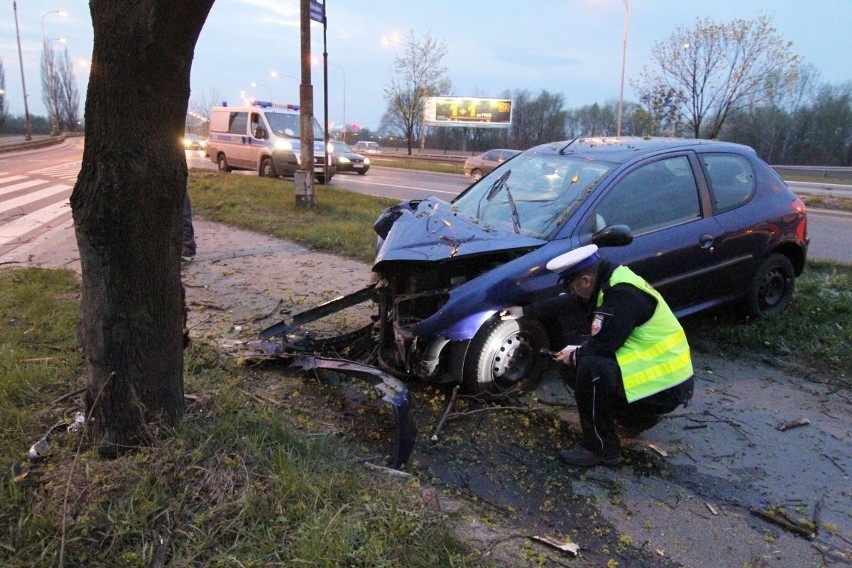 Na ulicy Krzywoustego peugeot uderzył w drzewo (ZDJĘCIA)