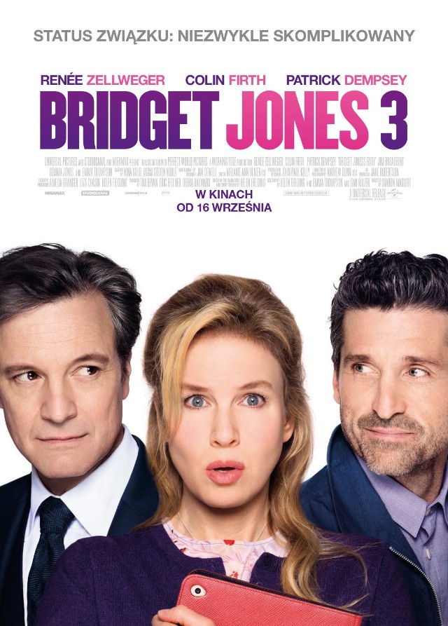 Bridget Jones 3

Na trzecią filmową część niekończących się miłosnych zawirowań w życiu Bridget Jones fani na całym świecie czekali kilka lat. Teraz laureaci Oscara - Renée Zellweger i Colin Firth powracają w kontynuacji komedii o miłosnych i zawodowych przygodach Bridget Jones, autorki najzabawniejszego pamiętnika w historii kina i literatury. 

Od premiery pierwszej filmowej części minęło 14 lat, Bridget to dziś zupełnie inna kobieta. Dobiega pięćdziesiątki, zamiast szelestu kartek w jej pamiętniku usłyszymy raczej odgłos stukania w klawiaturę laptopa. 

Tak, Bridget Jones idzie z czasem! Ok, może nie radzi sobie z tym doskonale, bo czas ten wpływa także na jej urodę, ale przy dobrym drinku staje się królową facebooków, instagramów, snapchatów i innych mediów społecznościowych.
-&nbsp;To solidna porcja sprawdzonych filmowych chwytów, żartów i różnych obyczajowych niezręczności podlanych angielskim humorem... Nie ma chyba osoby, która nie kibicowałaby Bridget Jones w jej perypetiach  - napisała Anna Serdiukow w WP.pl.

Oprócz Zellweger i Firtha, w filmie zobaczymy znanego z serii „Transformers” oraz serialu „Chirurdzy” Patricka Dempsey’a. 

Za reżyserię odpowiada Sharon Maguire, twórczyni „Pamiętnika Bridget Jones”. Twórcą scenariusza, oprócz Helen Fielding, autorki  znanych z książek miłosnych przygód Jones, jest laureatka Oscara Emma Thompson. 

Dwie poprzednie części filmu zarobiły ponad pół miliarda dolarów i zyskały status kultowych. Za rolę Bridget Jones Renée Zellweger otrzymała nominację do Oscara i stała się bardzo popularna.