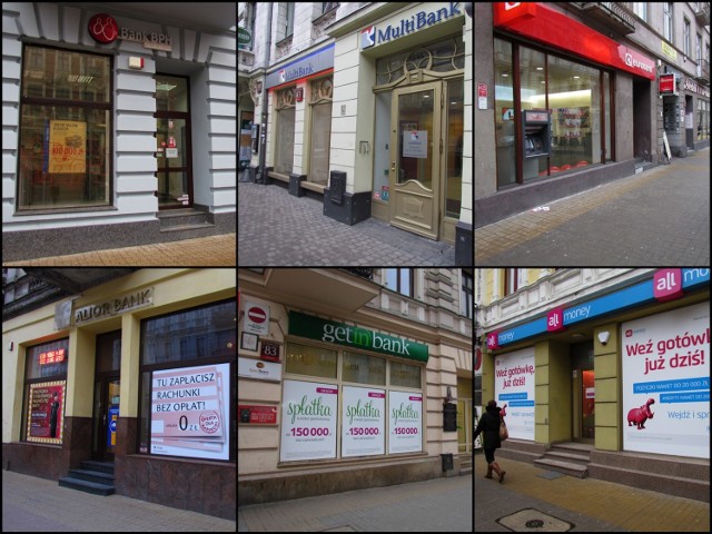 Witryny na ulicy Piotrkowskiej wyklejone pstrokatymi reklamami ...