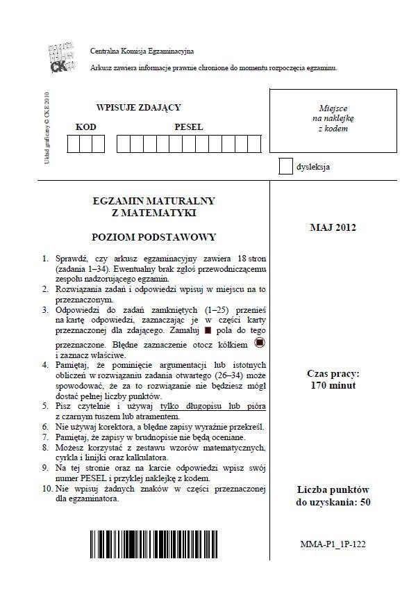 Matura 2012. Matematyka była łatwa! [ODPOWIEDZI, ARKUSZ]