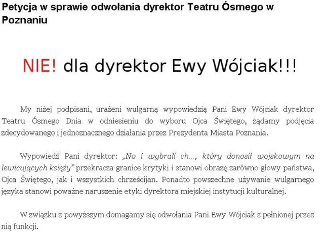 Petycja o odwołanie Ewy Wójciak