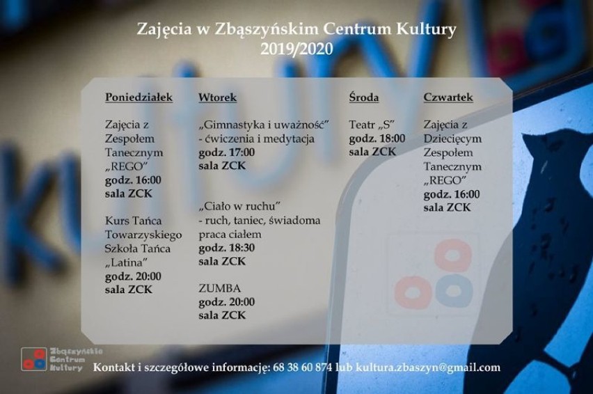 Zbąszyńskie Centrum Kultury zaprasza na stałe zajęcia - PROGRAM