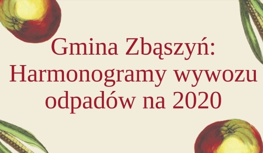 Gmina Zbąszyń: Harmonogramy wywozu odpadów na 2020 w mieście i wioskach