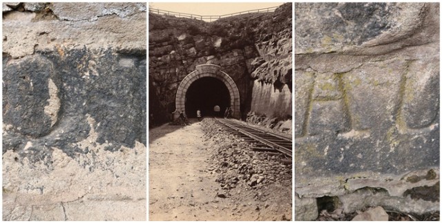 - Wyjątkowa fotografia przedstawiająca wylot nieistniejącego tunelu pod Brzezinką tuż po jego uruchomieniu. fot. August Leisner. 

- a także fragmenty napisów wykutych w kamieniu odnalezionych w Wałbrzychu.
