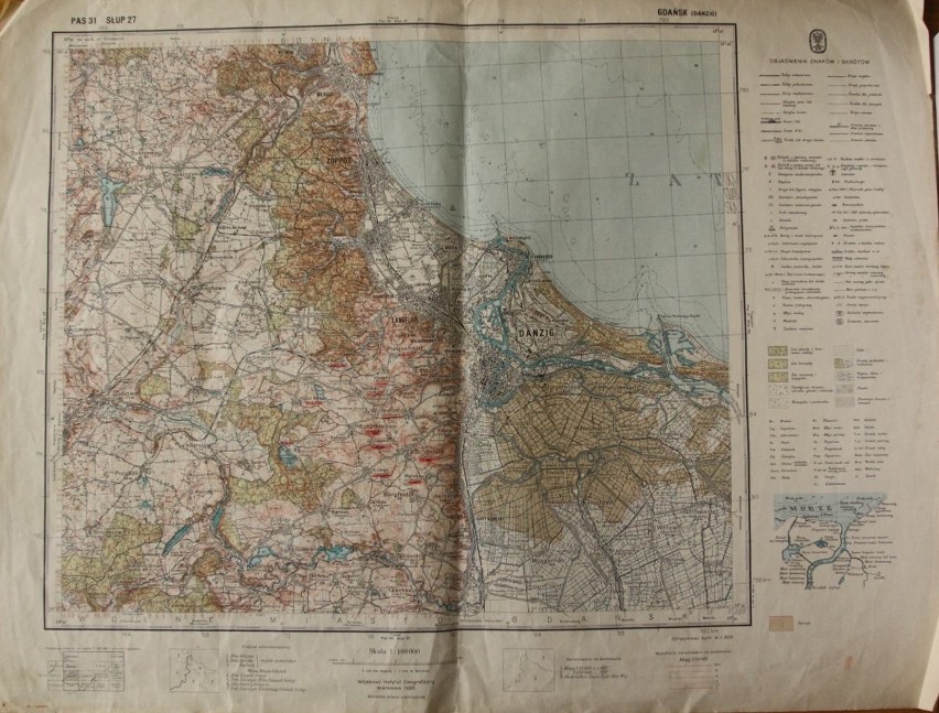 mapa Wolnego Miasta Gdańska i okolic wydana w 1938 roku w...