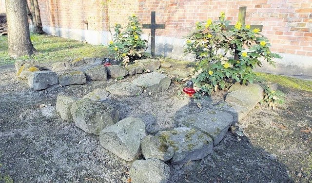 Symboliczne groby zamordowanych w parku przy Szpitalu Świętej Rodziny w Poznaniu